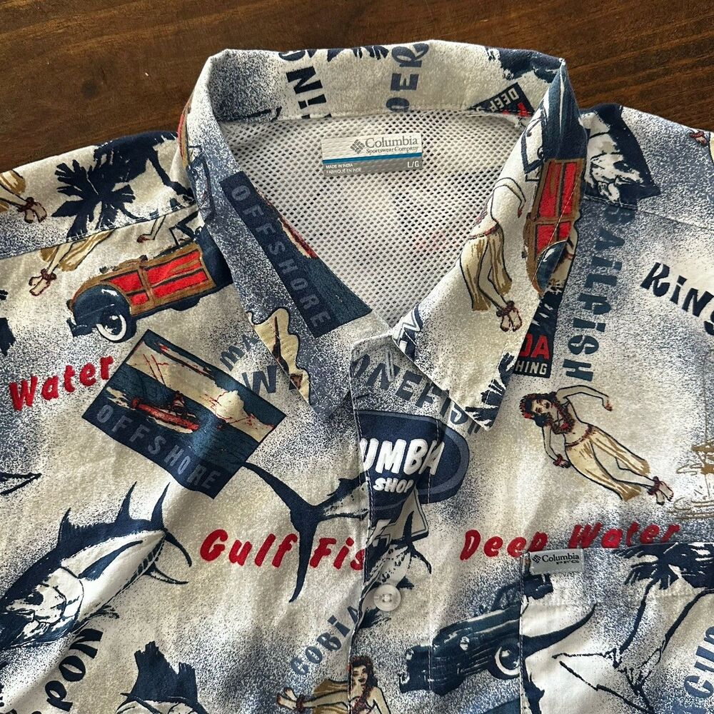 Columbia Shirt Mens Large Multicolor Gulf Fishing Short Sleeve Button Up Vented